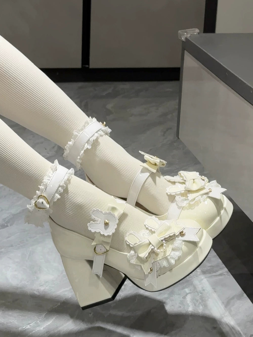 Sweet Bunny Tea Party - Sweet Lolita Chunky Heels Shoes, Bunny-ear Bow Decoration 44839:825386