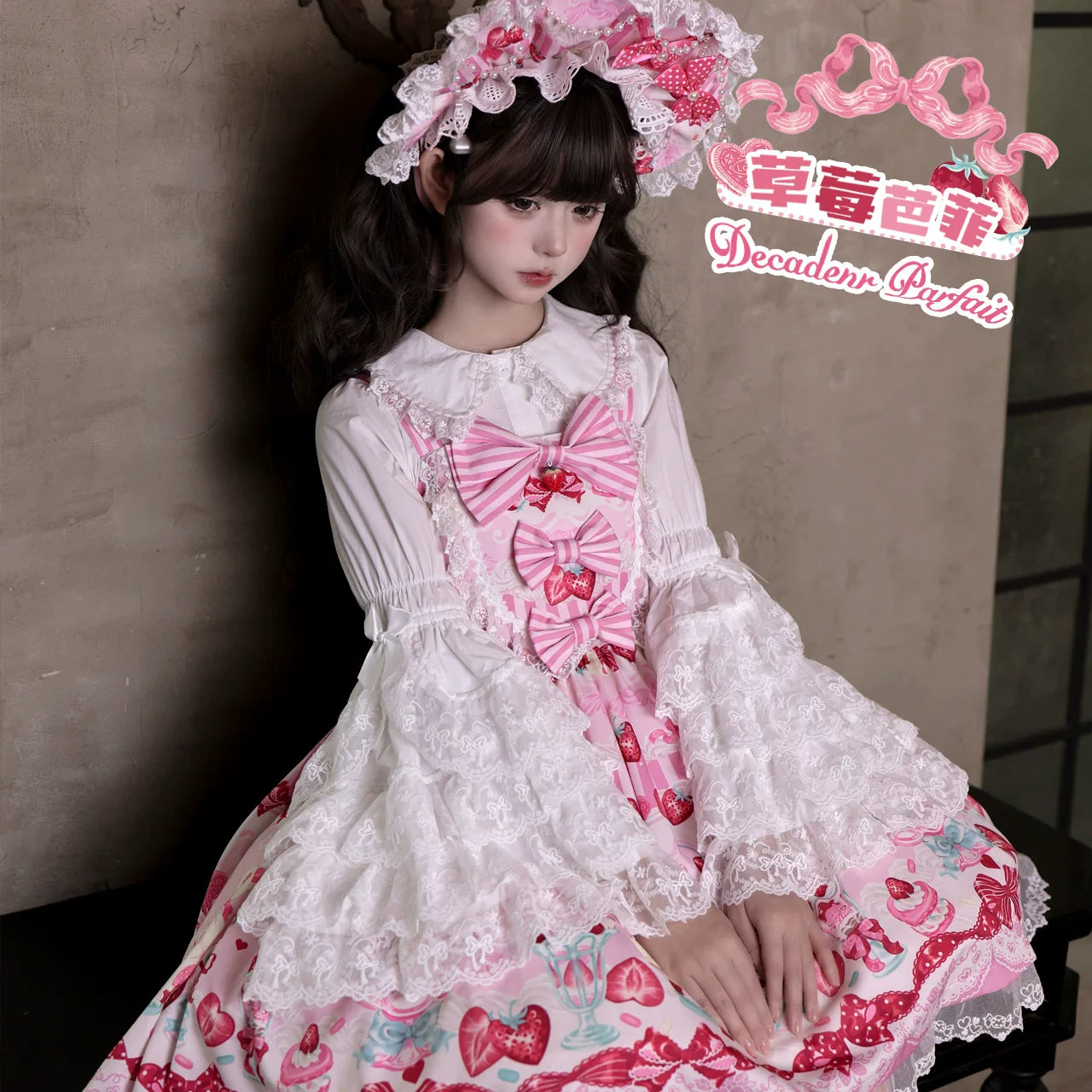 Strawberry Parfait - Strawberry Print Sweet Lolita JSK Dress, Side Pocket (L M S XL) 44539:813185