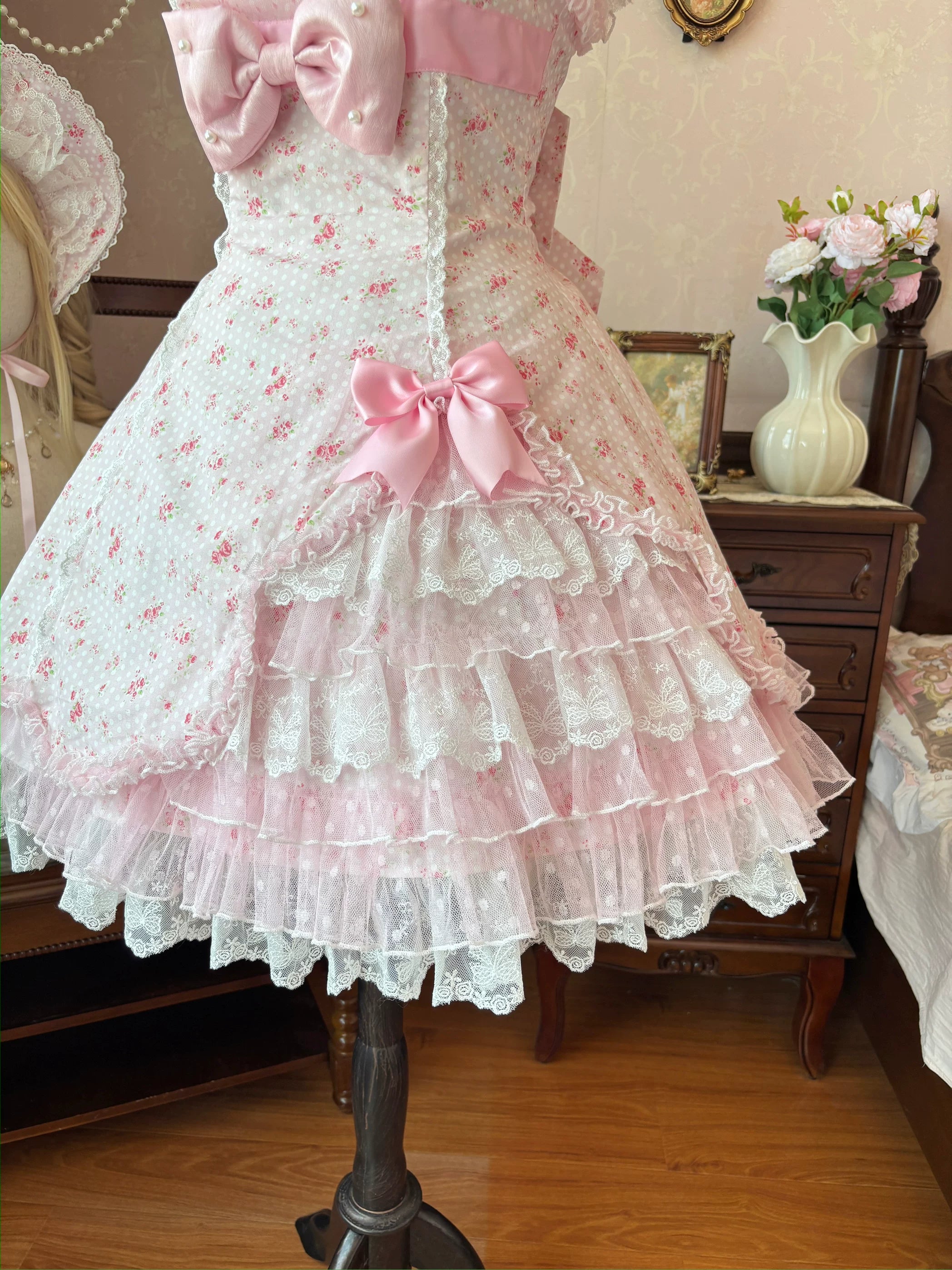 Spring Bud - Old School Lolita Floral Print JSK Dress, Layered Skirt 45036:834334