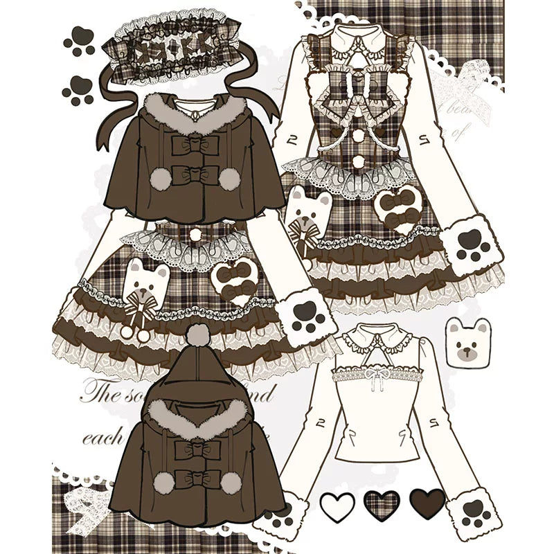 Winter Sweet Lolita Cape & JSK Dress Set, Teddy Bear Patch 45974:870019