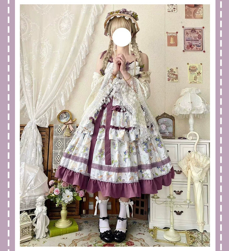 Qianmu - Blueberry Midsummer - Country Lolita Tiered JSK, Blueberry Print 44322:805554