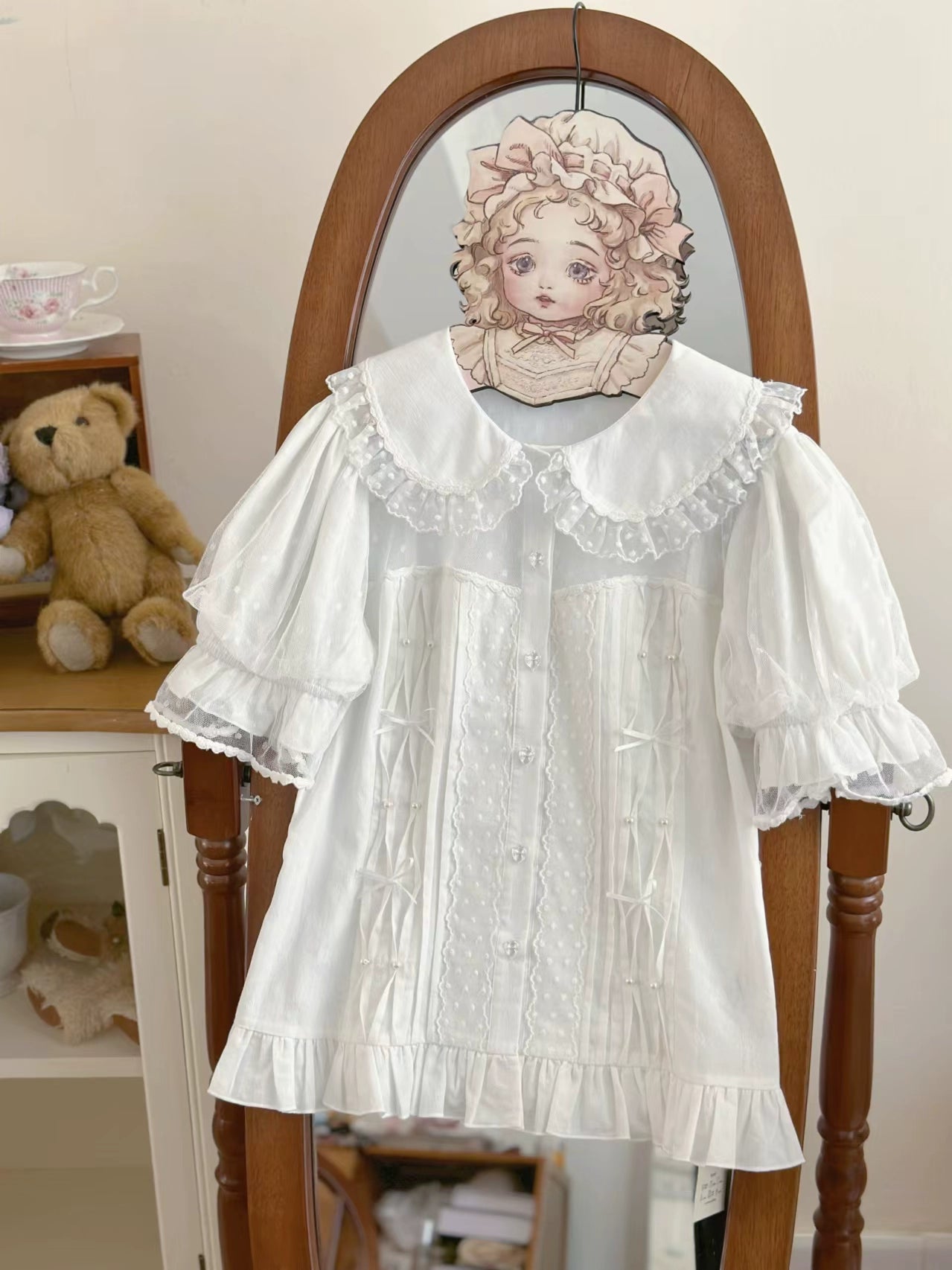 Magic Tea Party - Little Heart - Cotton Lolita Shirt Versatile Puffy Sleeve Blouse