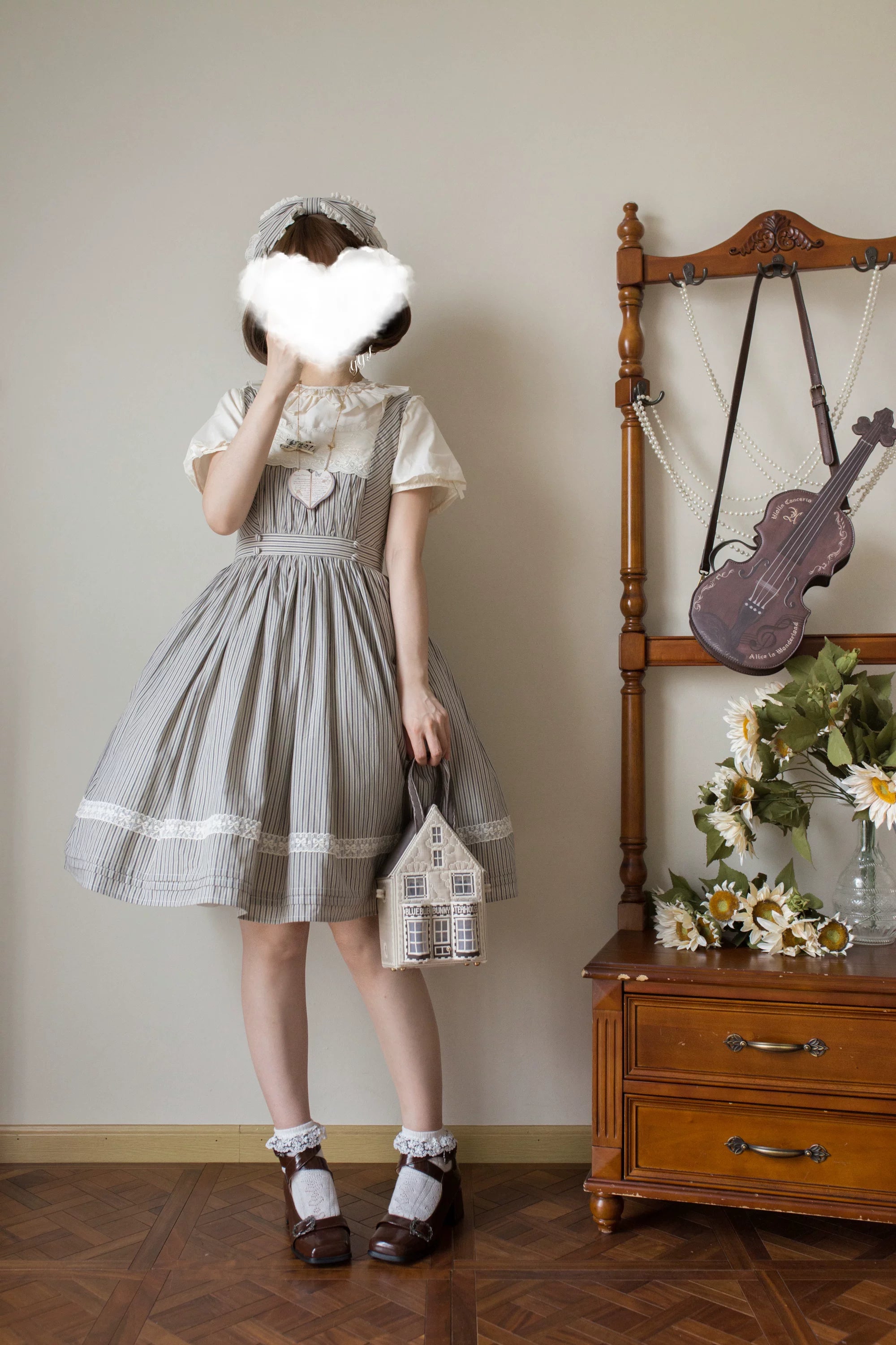 Stripe Minuet - Classic Lolita Striped JSK Dress, Embroidered Neckline 45317:845339