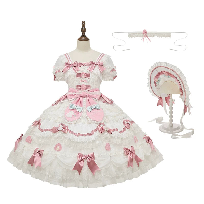 IP Collaboration Sweet Lolita Dress, Gorgeous OP & Slim JSK White - Gorgeous OP (with choker) + BNT XS