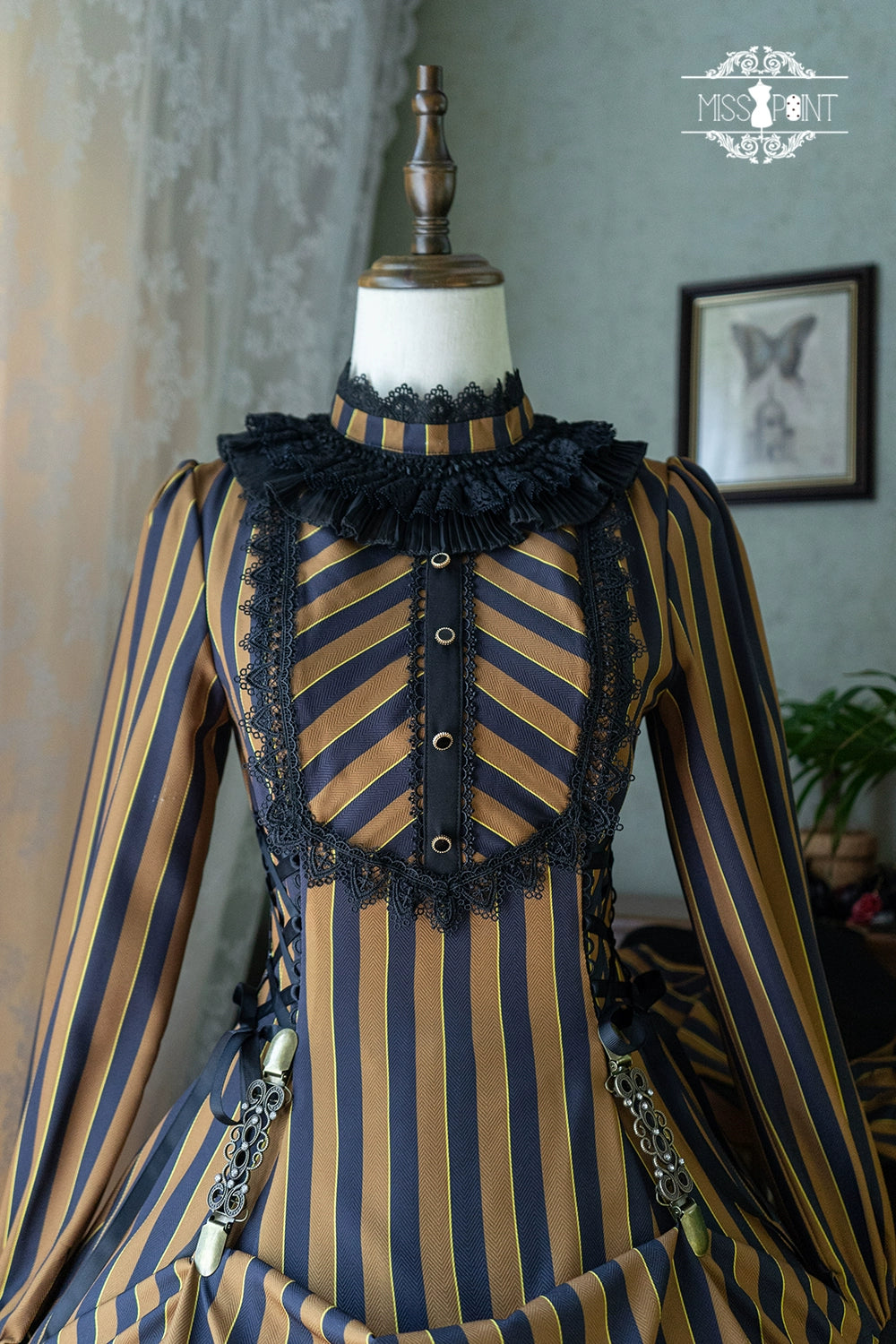 Miss Point - Perintz Manor - Gothic Lolita OP Long Sleeve Retro Lolita Dress 39904:642688
