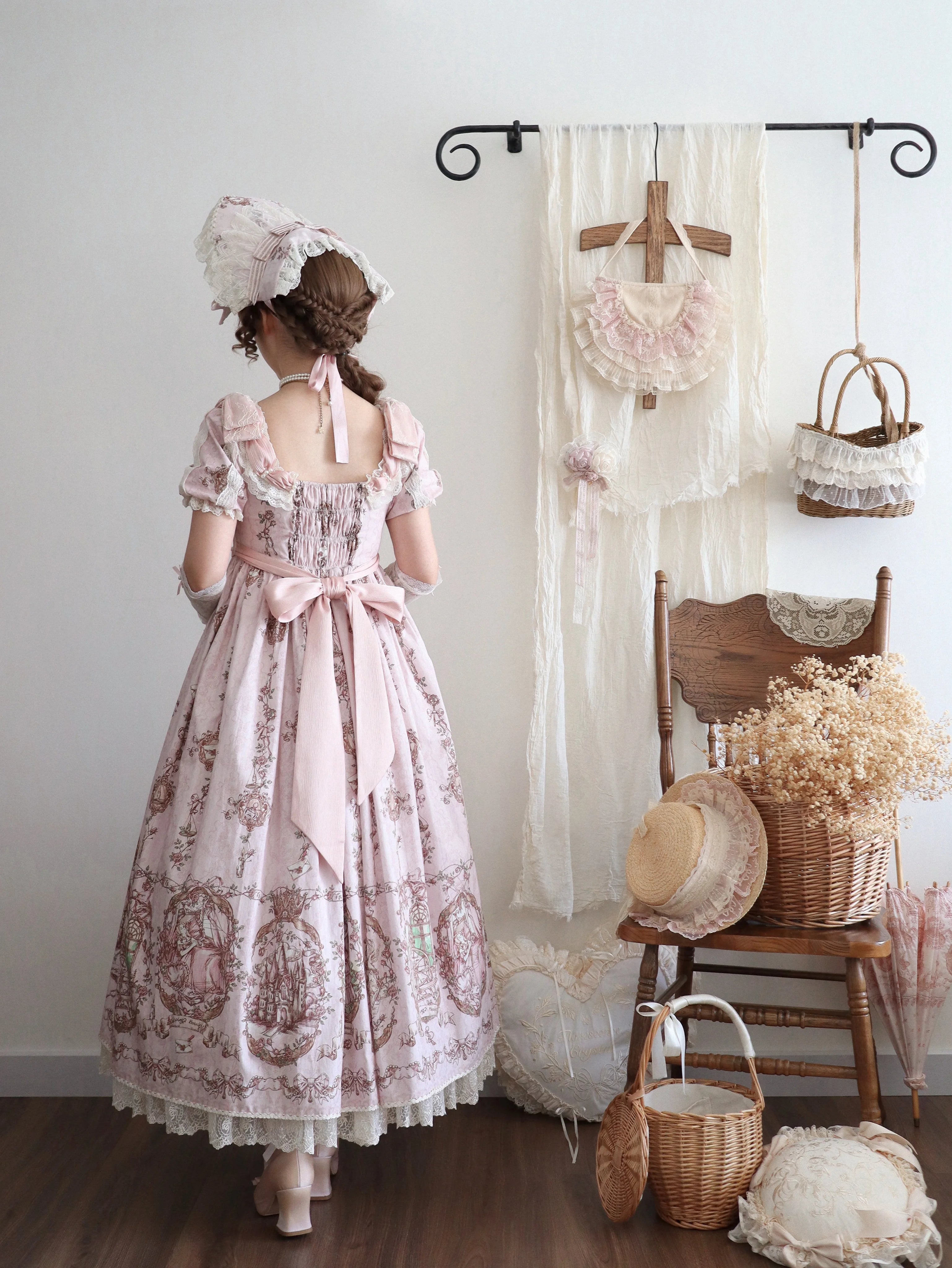 Sleeping Beauty - Doll-like Lolita Printed JSK Dress, Cotton Lining Vest Set 45691:860251