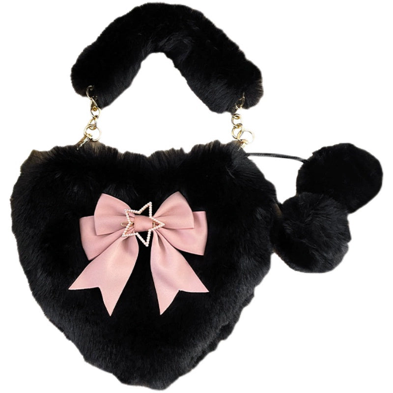 Xiaogui - Plush Heart-Shaped Lolita Bag, Detachable Bow 44204:798427
