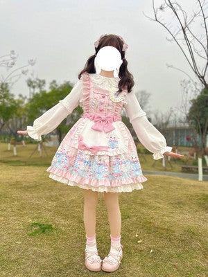 Cinderella - Goat Baa Bedtime Story - SheepPrint Kawaii Lolita JSK white long sleeve blouse S