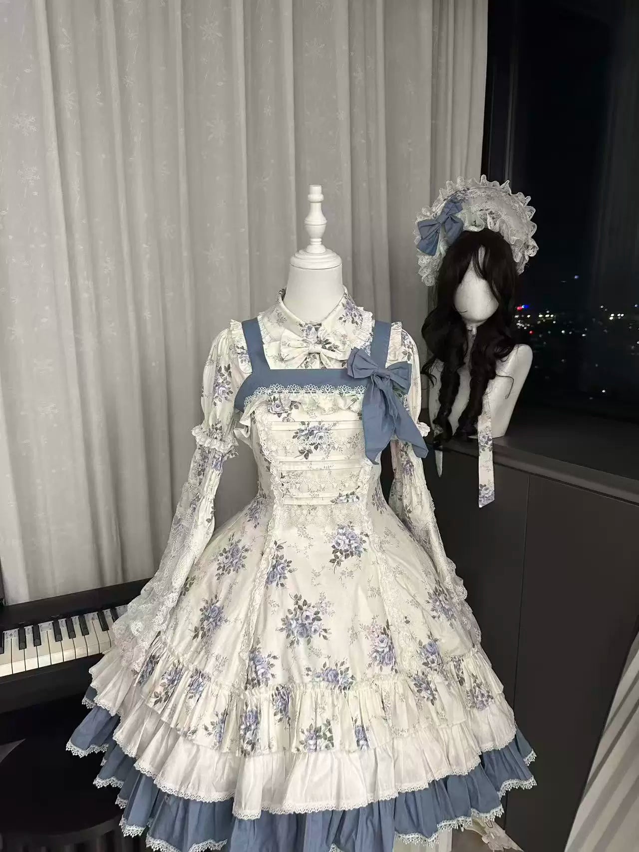 Falling Jacaranda Dream - Old School Lolita Jacaranda Printed JSK Dress (L M S XL) 45732:859817