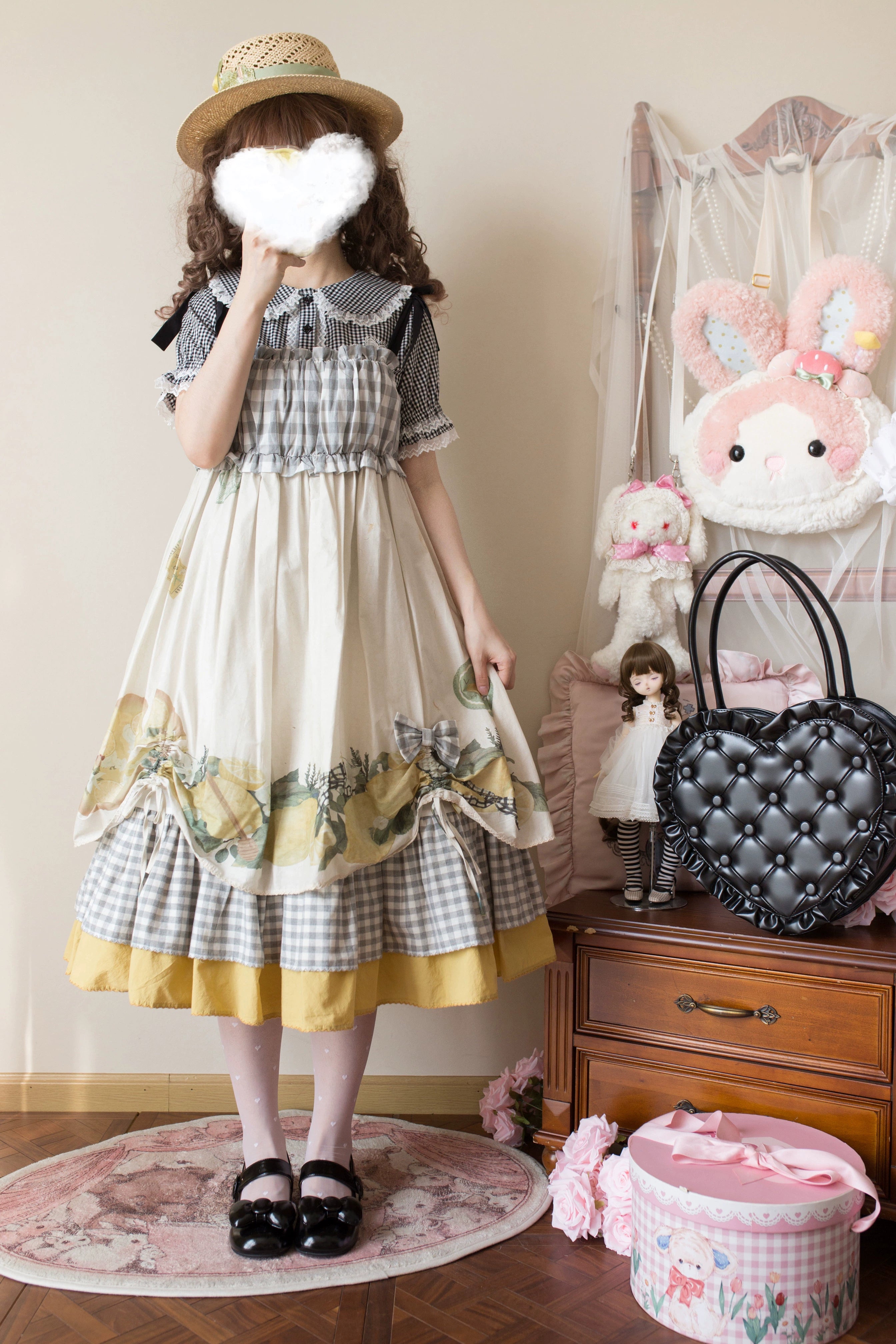 Kawaii Lolita Plaid Blouse With Cat Ear Peter Pan Collar