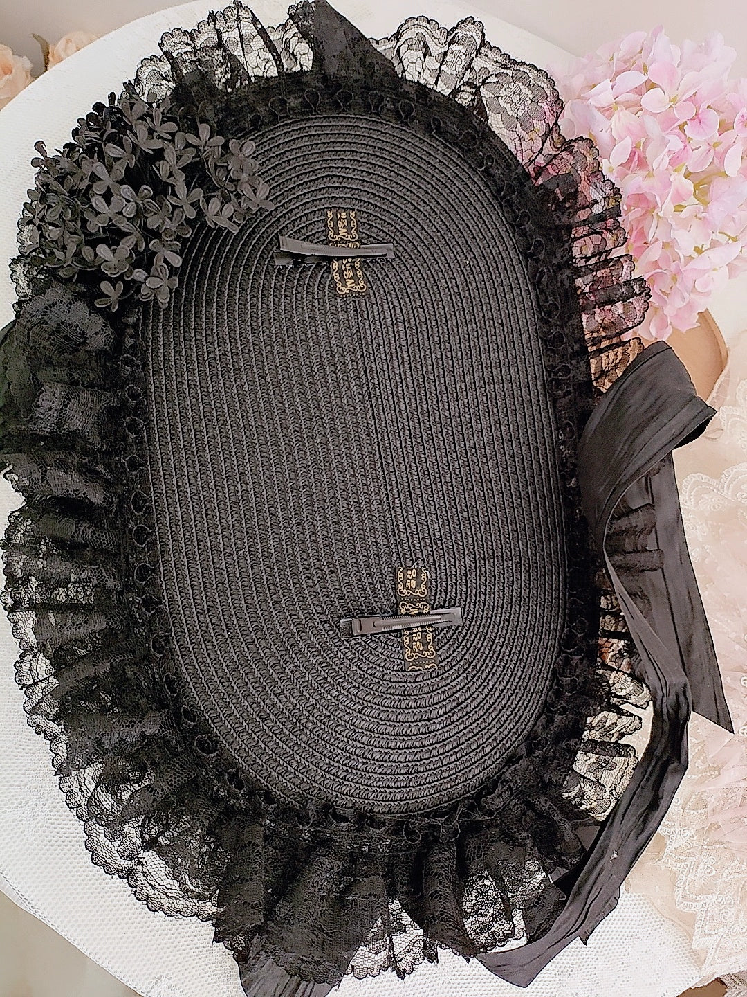 Honey Princess - Handmade Gothic Lolita BNT Halloween Lolita Hat Bottom with lace - black