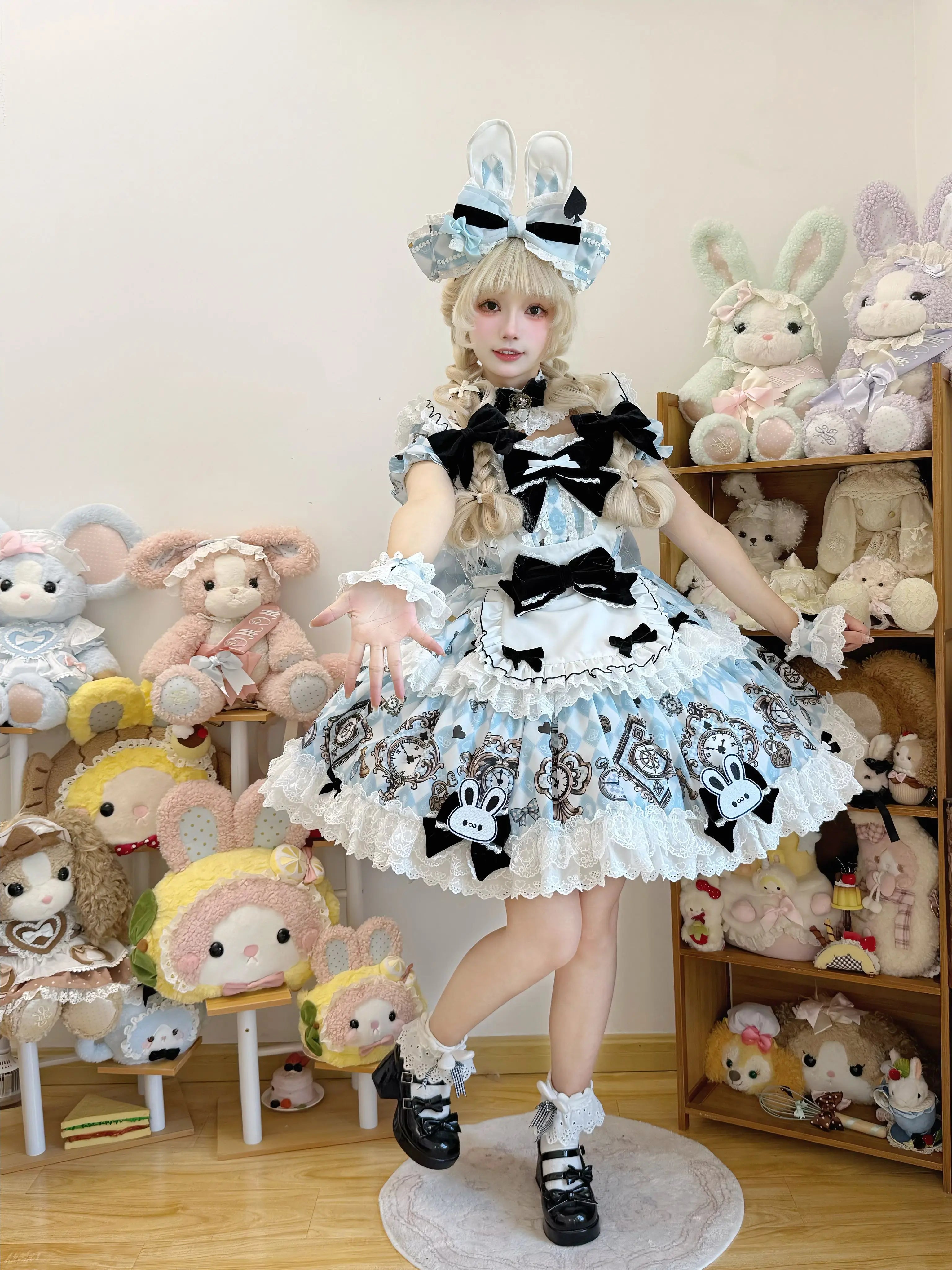 Unnamed Journey - Sweet Lolita Argyle Printed OP Dress with Bunny Details 45510:850413