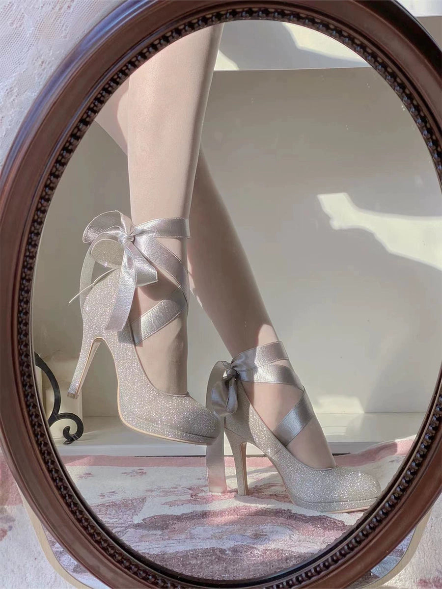 Pure Tea For Dream - Butterfly Specimen - Shiny Ballet Lolita Shoes Sweet Lolita Platform Heels