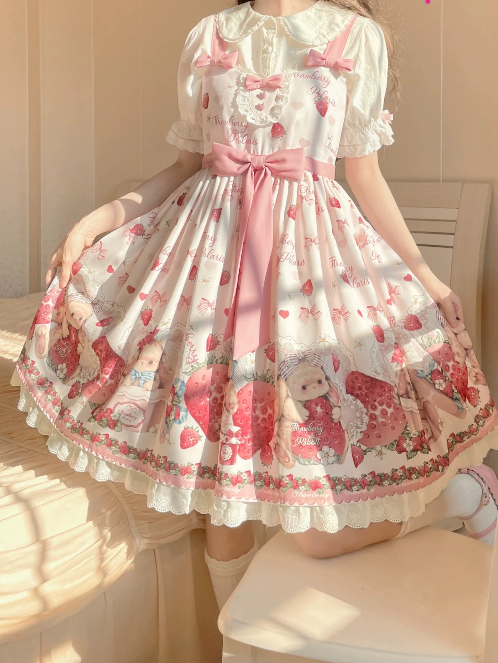 Polaris Lolita - Rabbit Berry Gift Box - Sweet Pink Lolita JSK Dress, Bunny & Straberry Print 44382:806027