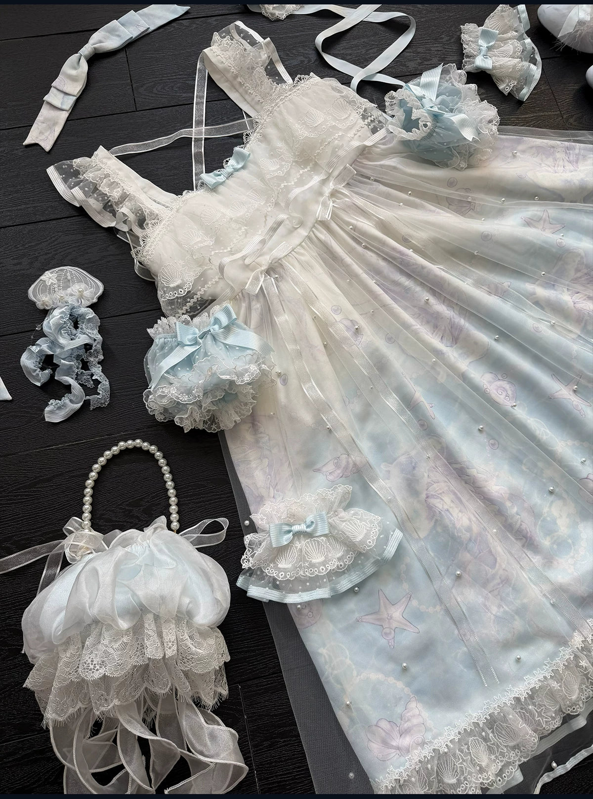 Windchime Jellyfish - Sweet Lolita Halter Neck JSK Dress, Jellyfish Print & Overlay 45756:861343