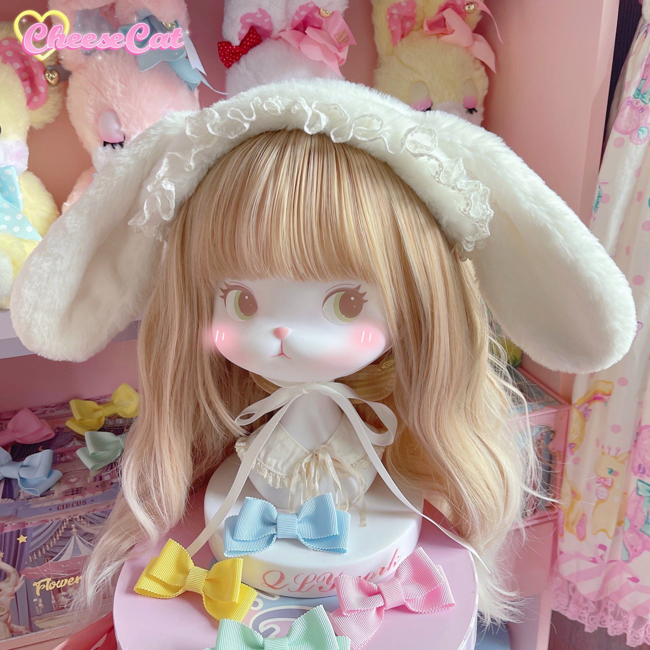 Cheese Cat - Fluffy Lop-Eared Bunny Sweet Lolita Hairband White Hairband- without Bow