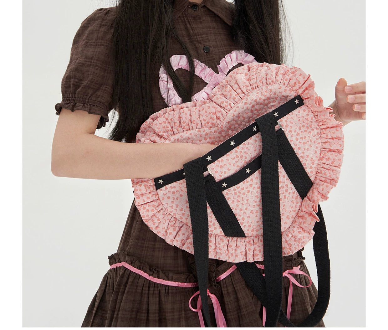Soso Meme Club - Vintage Lolita Heart Shaped Plaid Dot Print JK Uniform Bag