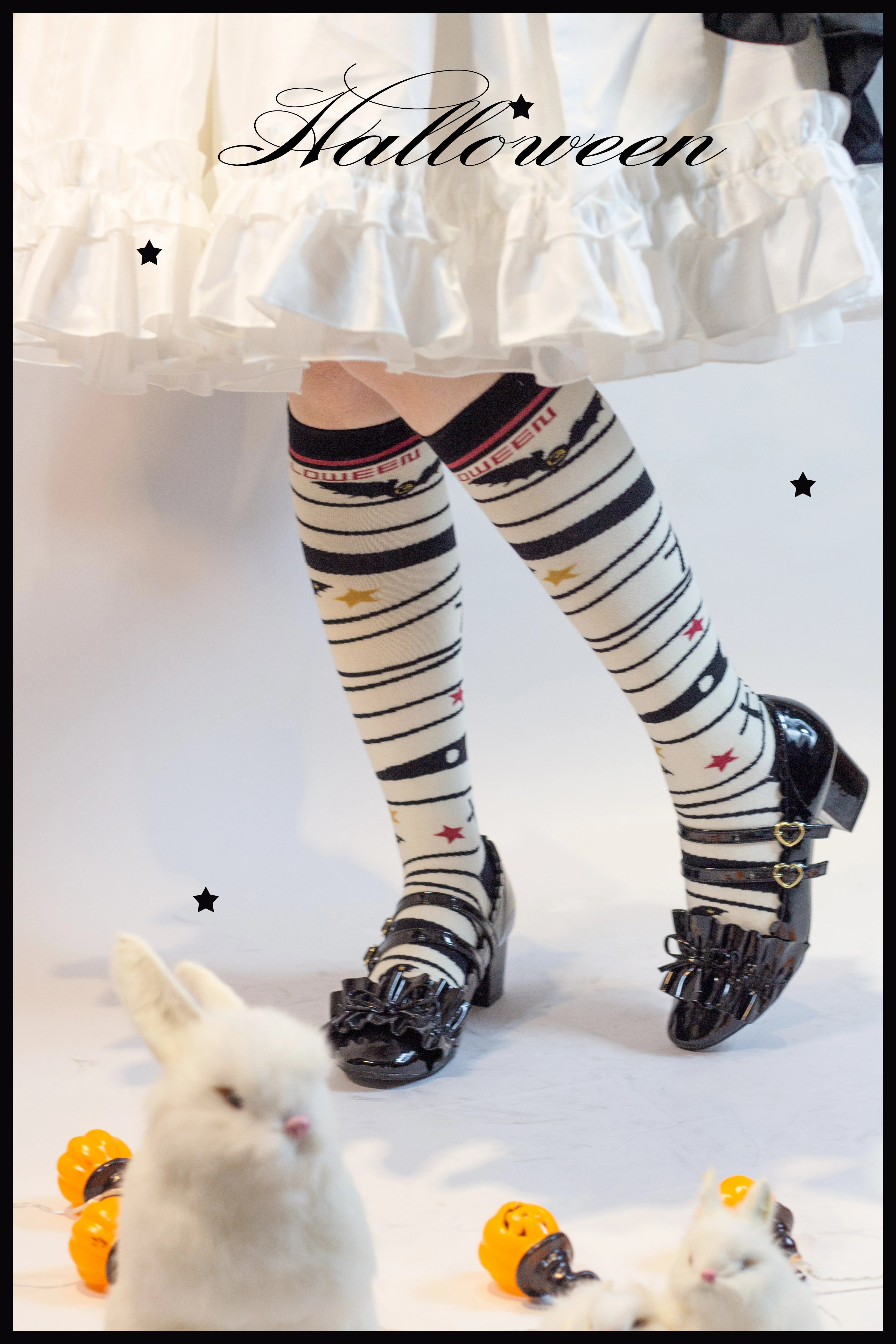 Yukines Box~Gothic Lolita Halloween Pumpkin Bat Socks 22192:323604