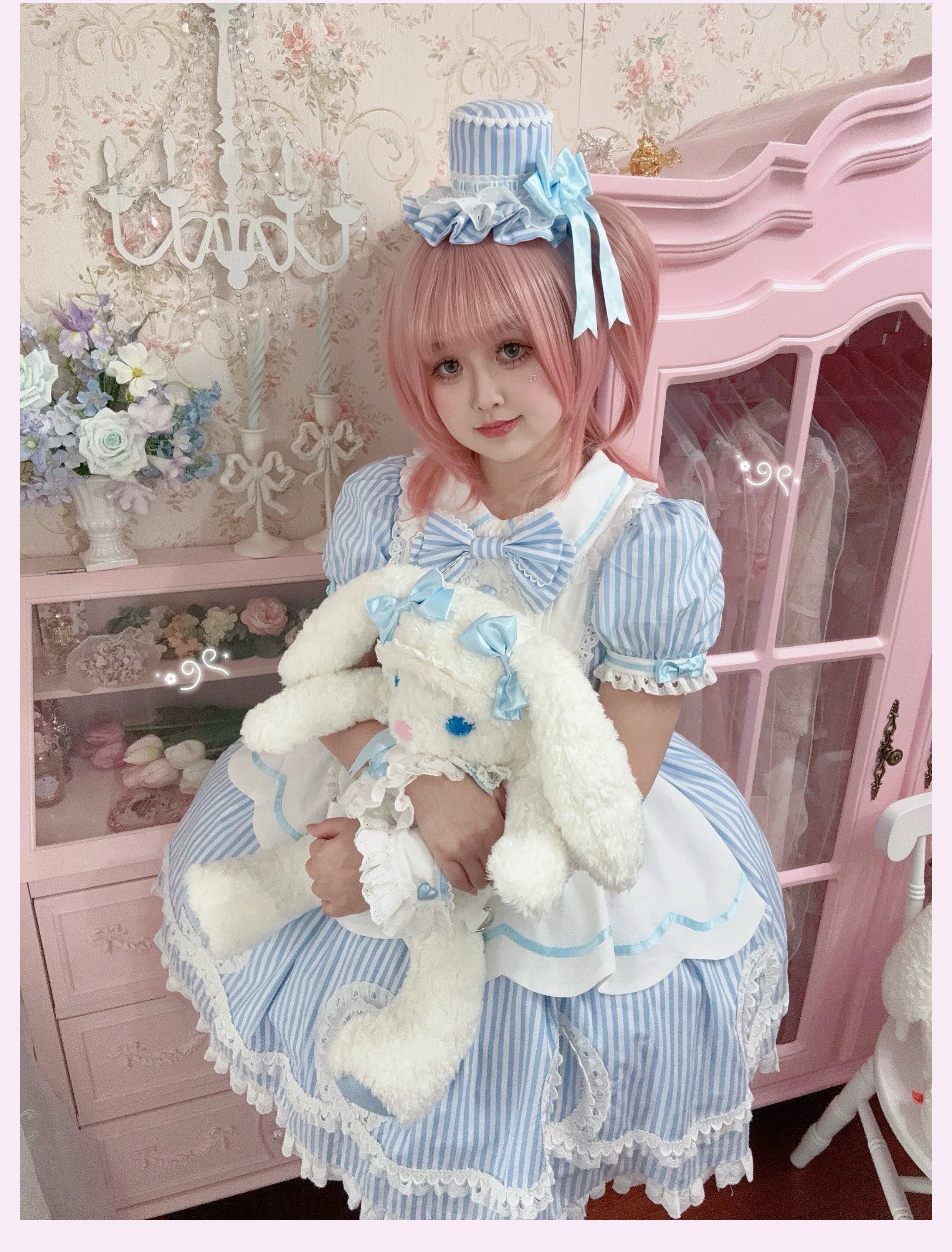 Candy Shop Manager - Old School Lolita Striped OP Dress, Detachable Apron 44788:822078