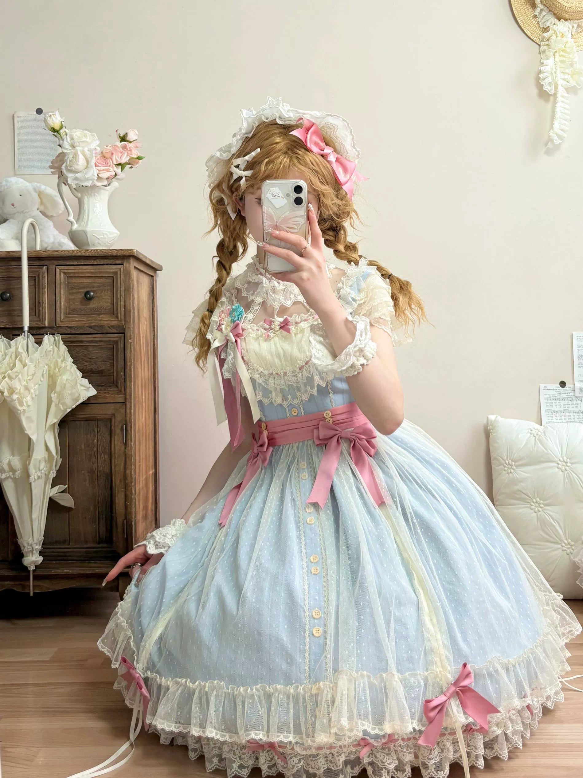 Uncle's Workshop - Fluttering Cherry Spring Strings - Cotton Sweet Lolita JSK Dress 42196:776719