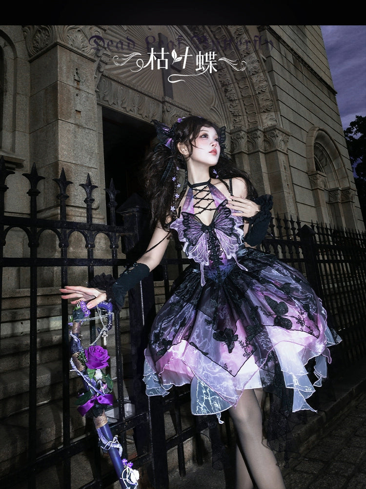 Urtto - Dead Leaf Butterfly - Chiffon Gothic Lolita JSK, Irregular Tiered Skirt 44352:804236