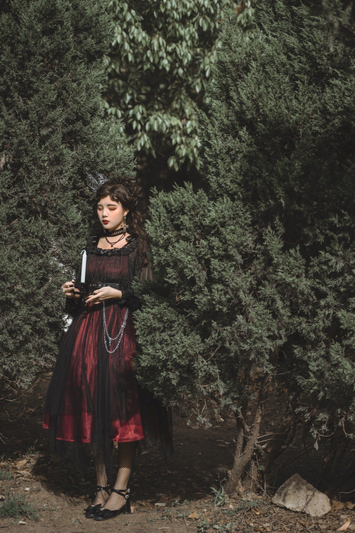 Cornfield Lolita - The Girl Assassin - Halloween Gothic Lolita Irregularly Hemline Dress S red(long version)+NO.5 duck clip