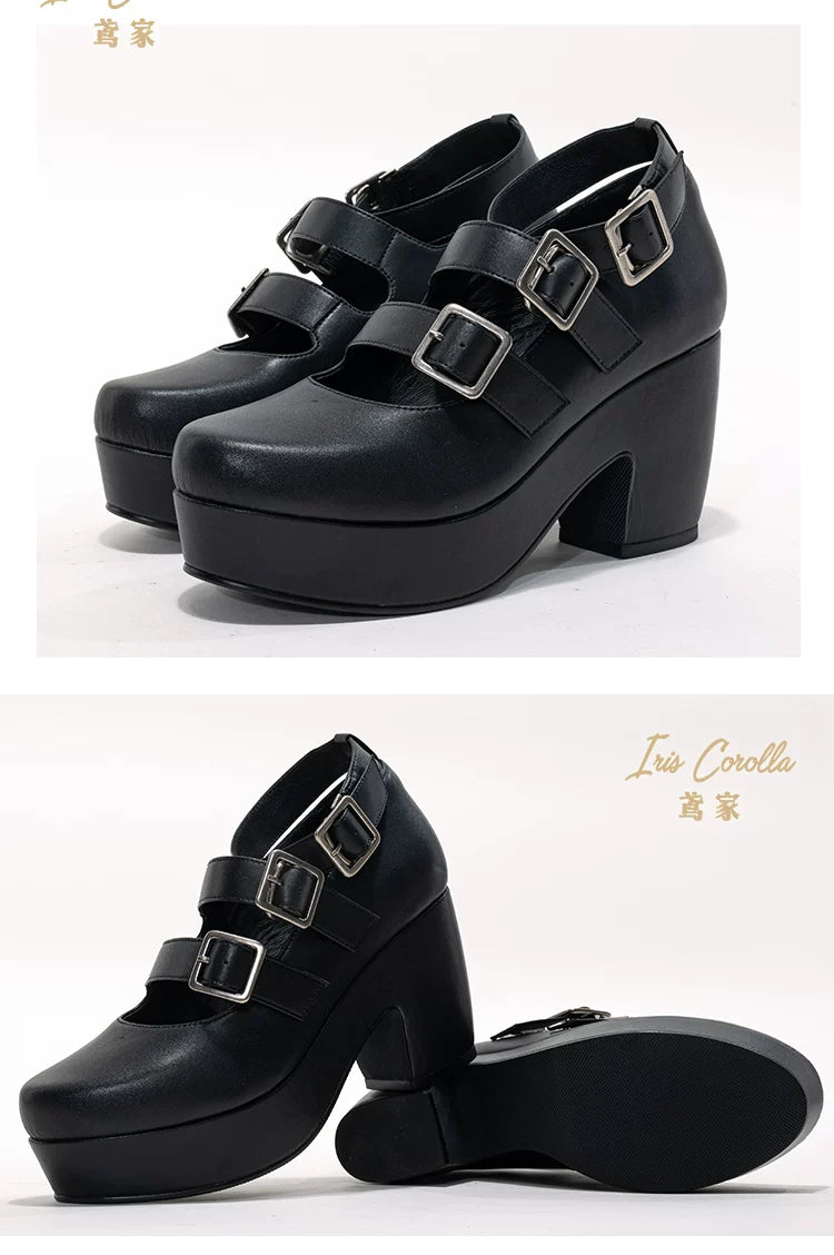 Custom-B - Gothic Lolita Heel Shoes, Triple Buckle Straps 44691:818815