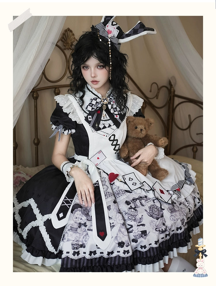YingLuoFu - Alice - Kawaii Lolita OP Dress, Rabbit & Playing Card Motifs 43639:781898