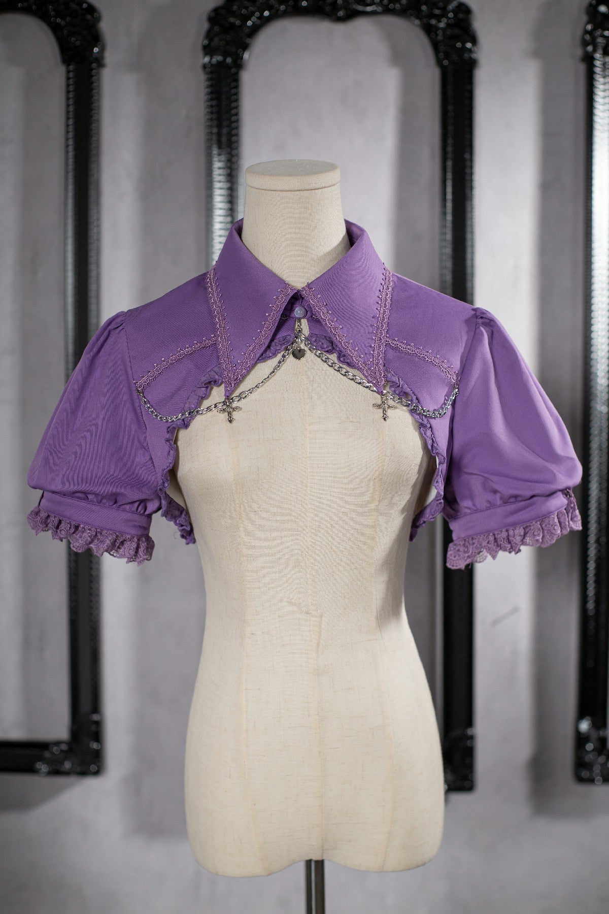 OCELOT - Contract Cross - Gothic Elegant Bubble Sleeve Bolero S purple
