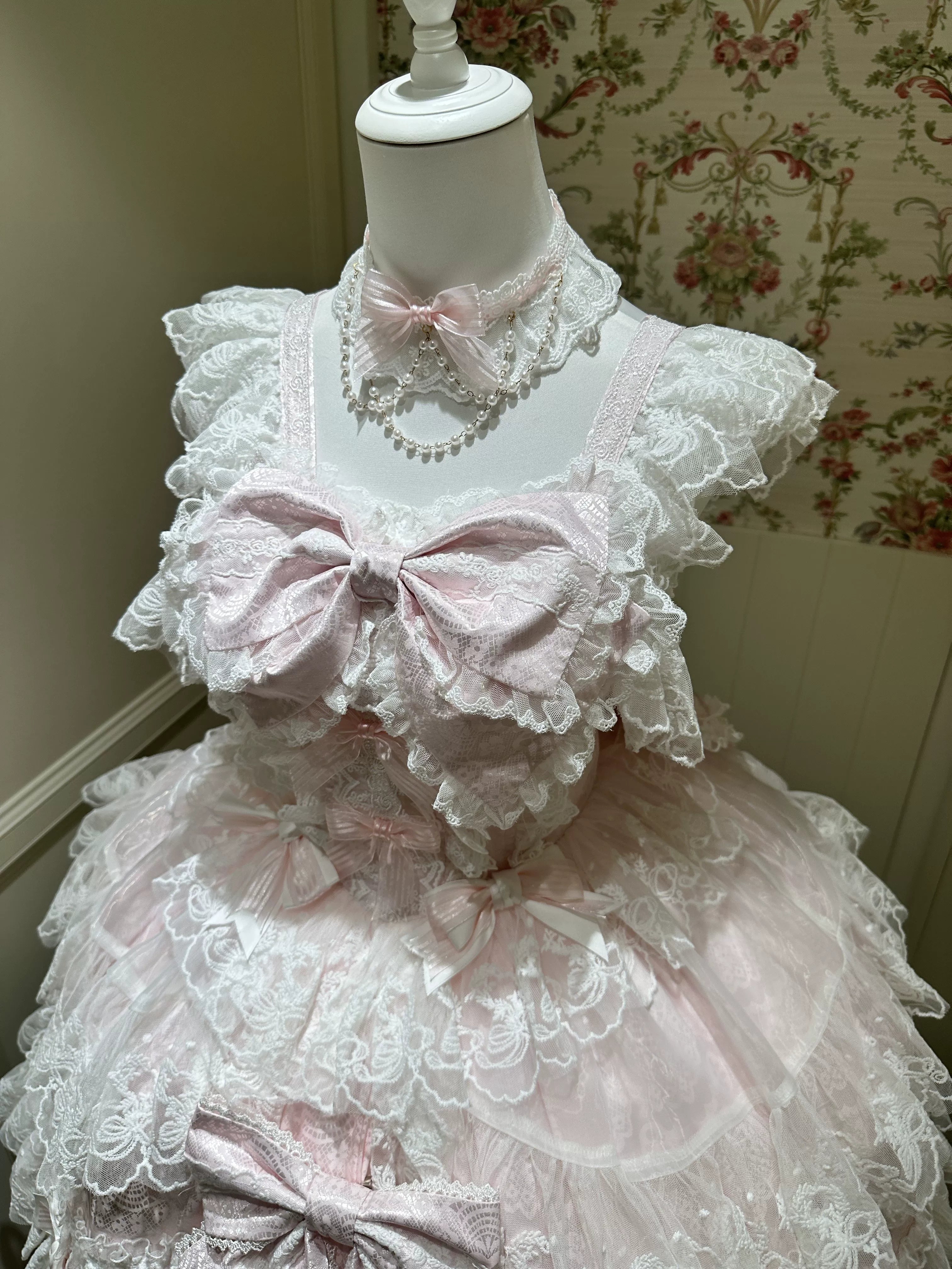 Sakura Blossom Dream - Dreamy Sweet Lolita JSK Dress, Abundant Lace & Bows