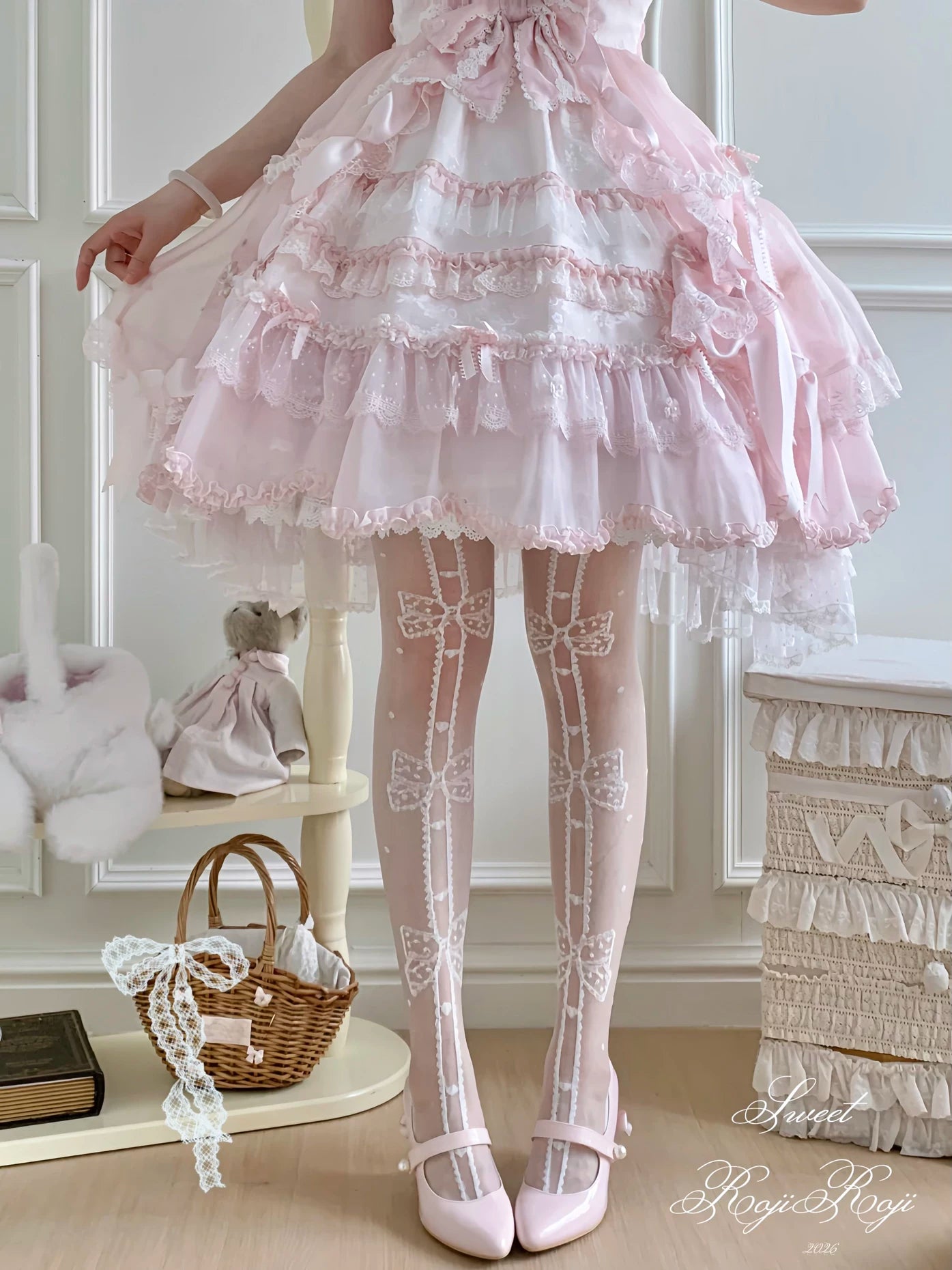 Sweet Lolita Thigh High Polka Dot Socks with Bow Patten 45515:851576