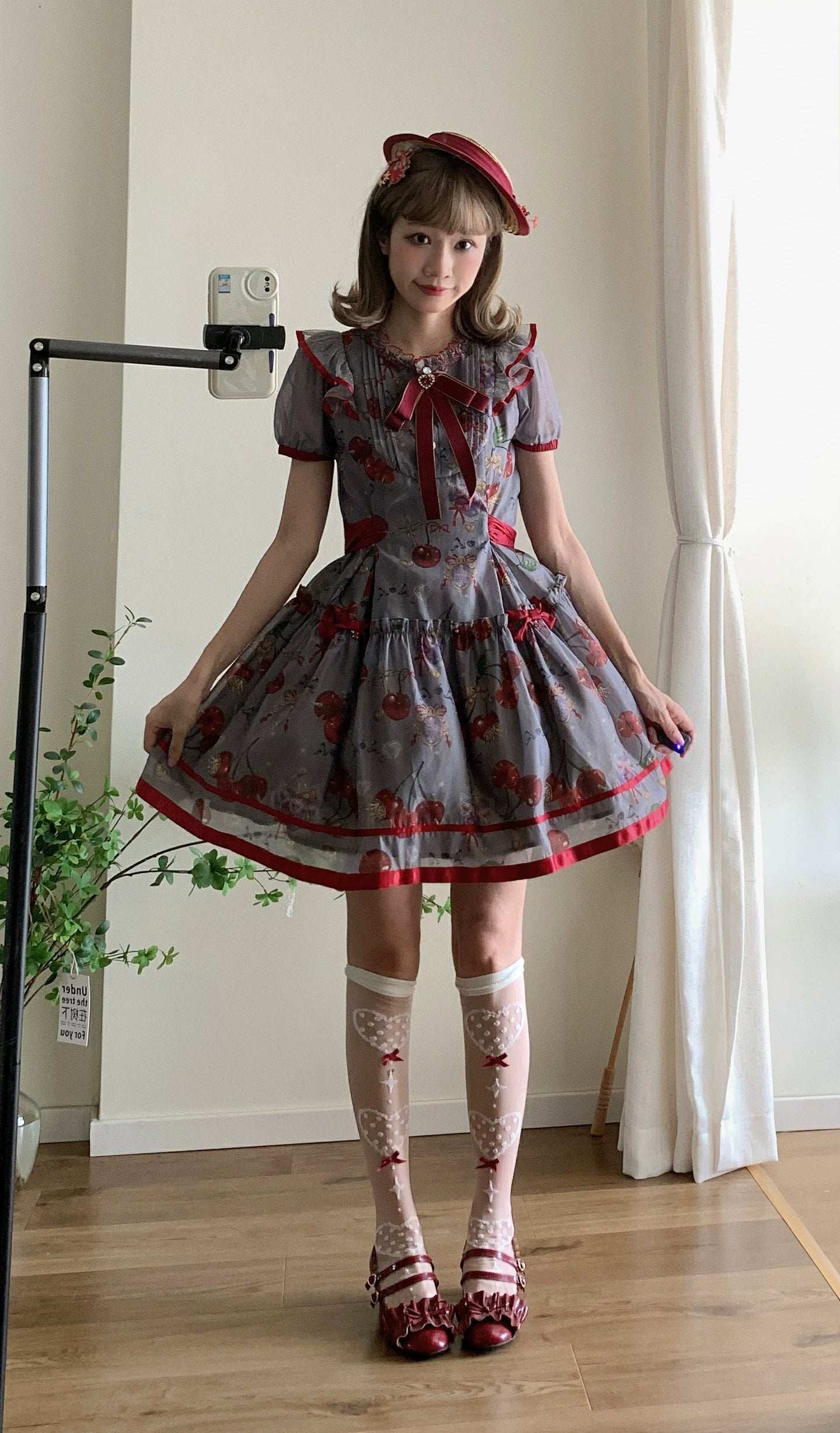 (Buy for me)Gloaming~Sweet Lolita Cherry print Short Sleeve OP and SK Set 28840:322620