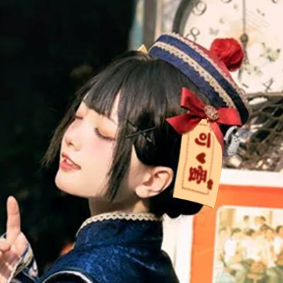 (BFM)Sakurahime~Little Zombie~Zombie Lolita Jumper Dress Cute Lolita Coat Set XS Side clip navy blue color 