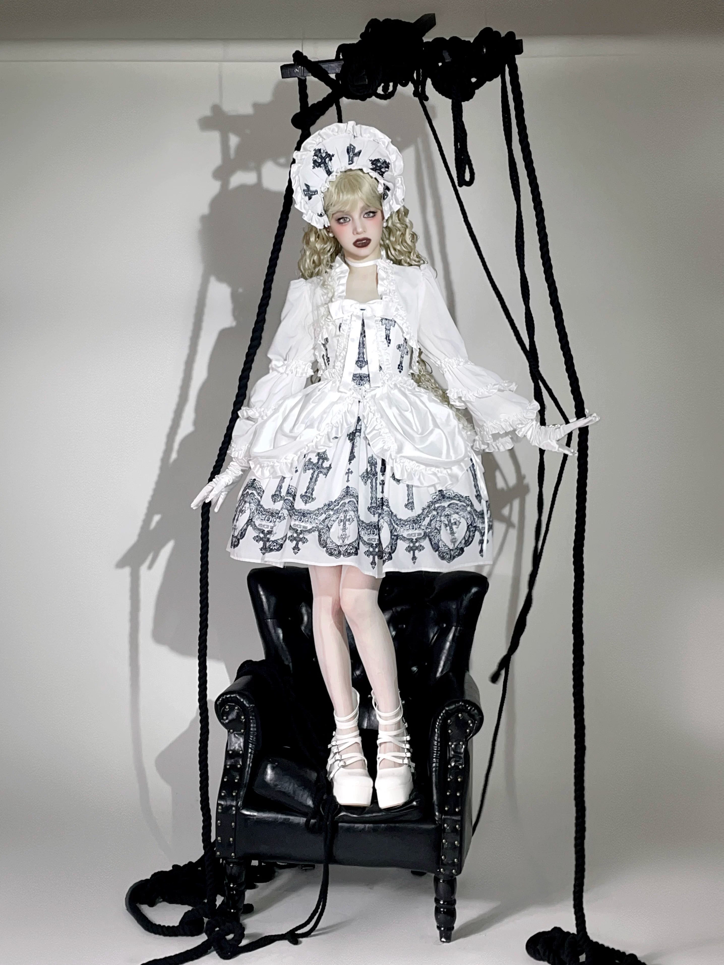 Lace Cross - Gorgeous Gothic Lolita JSK Dress, Hime Sleeve Bolero