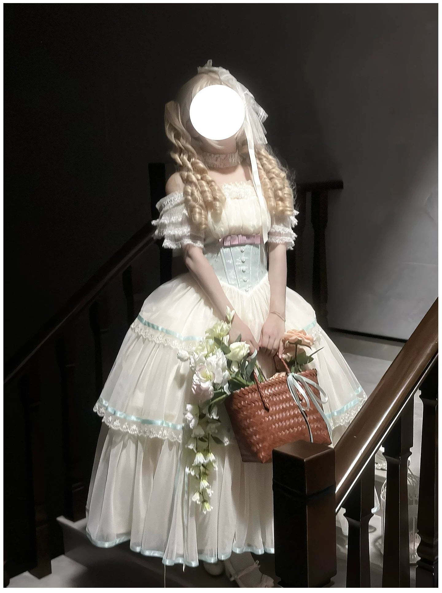 Sea Salt Soda - Classic Lolita Adjustable Corset JSK Dress, Tiered Tulle Hem 45257:856359
