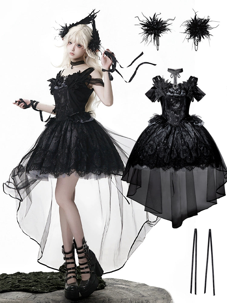 Your Princess - Star Swan Dream - Black Gothic Lolita JSK Dress, Swan Embroidery (L M S) 43363:798603