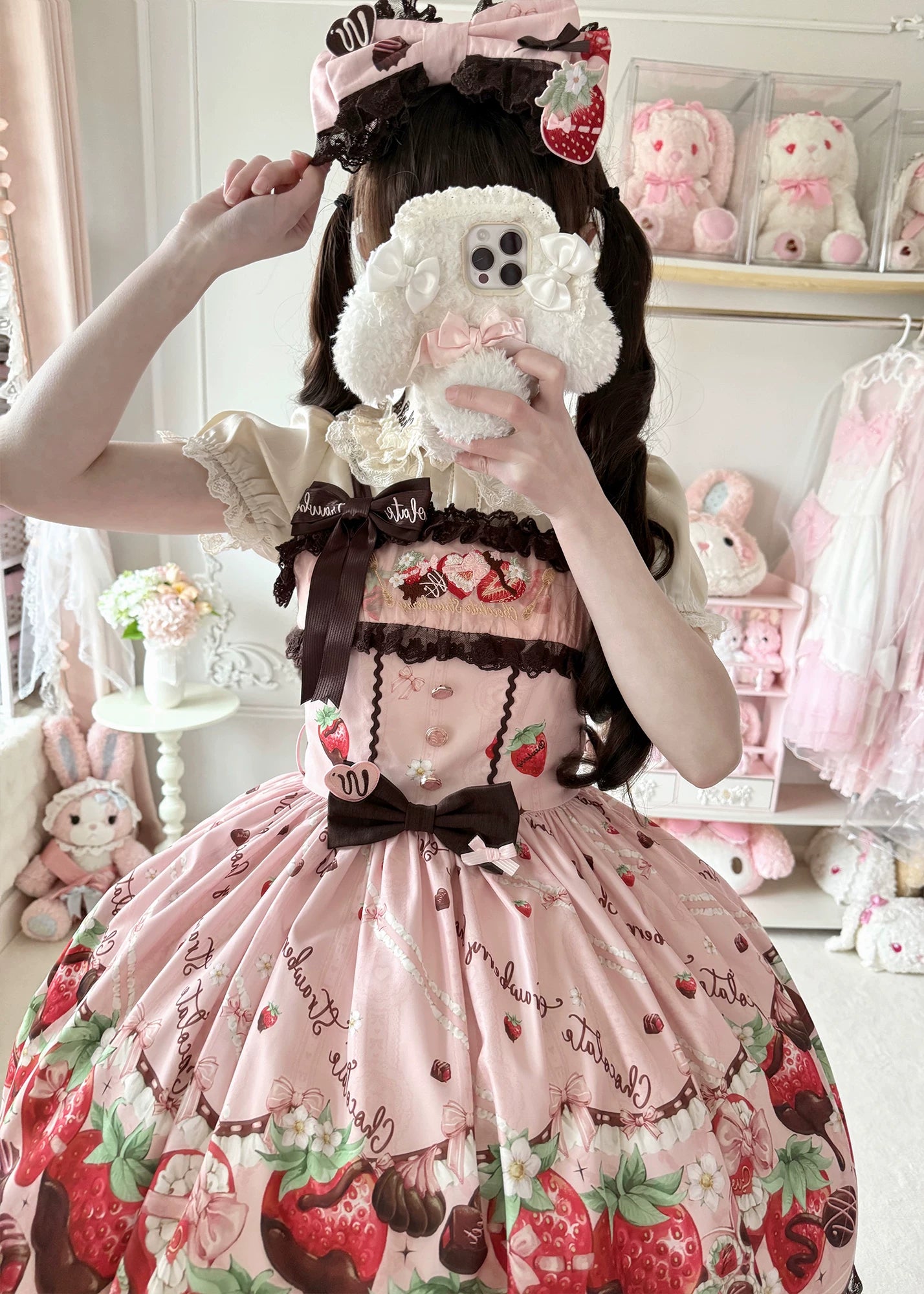 Strawberry Chocolate Lovers - Kawaii Lolita Embroidered Printed Dress