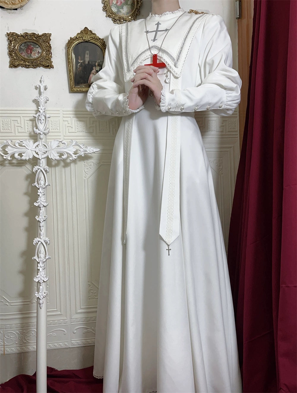 LeMiroir - Moonlit Prayer - Mutton Sleeve Nun Lolita OP Dress, Gathered Sleeve