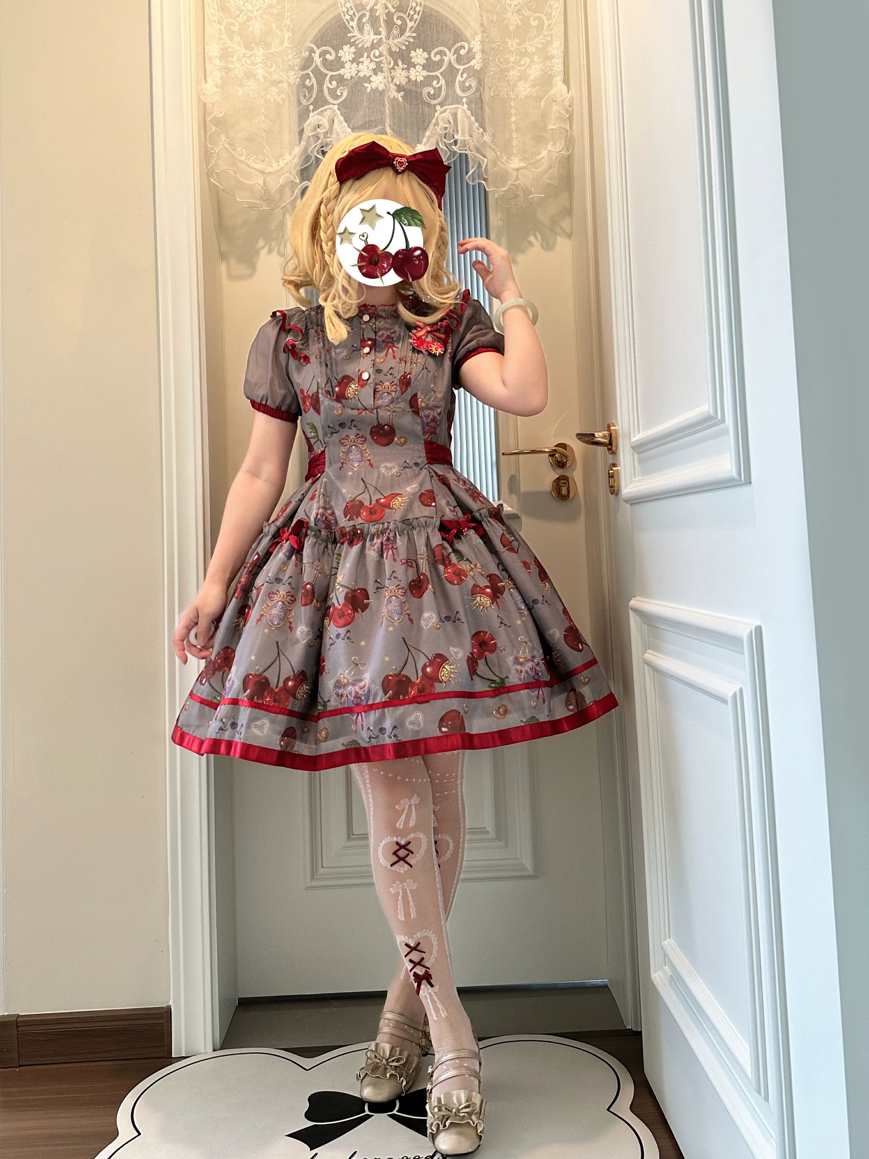 (Buy for me)Gloaming~Sweet Lolita Cherry print Short Sleeve OP and SK Set 28840:322526