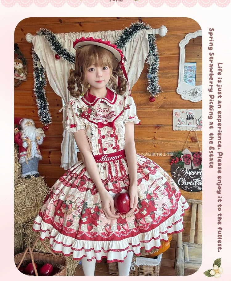 Strawberry Garden - Sweet Lolita JSK & OP Dress, Strawberry Print 44455:810026