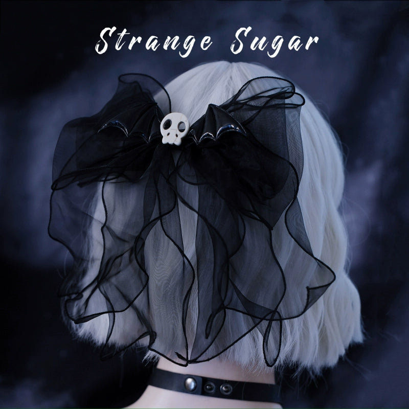 Strange Sugar - Gothic Hair Accessories Set Skulls Sharks Lolita Clips Headbands No.13 Organza Large Bow Hair Clip