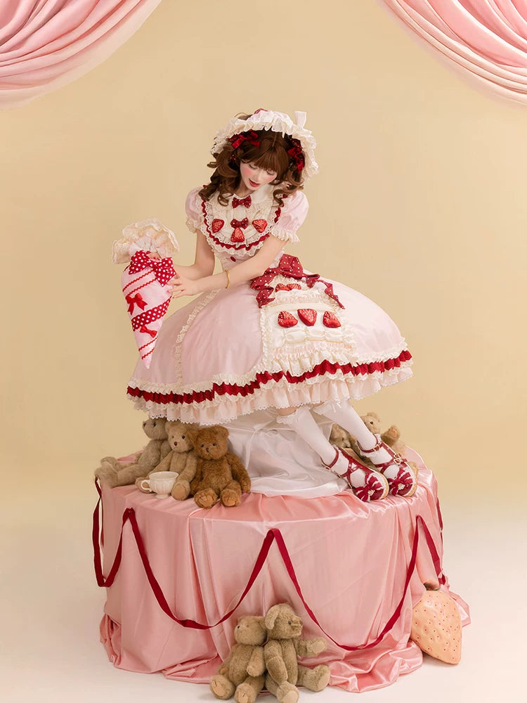 Strawberry Cake - Old School Lolita Dress, Detachable Sleeves 44451:808833