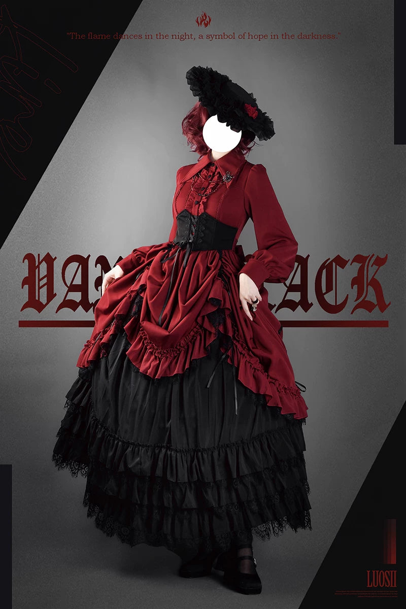 Bloodlust Banquet - Color-Block Gothic Lolita Dress, Lifted Hem 44429:807930