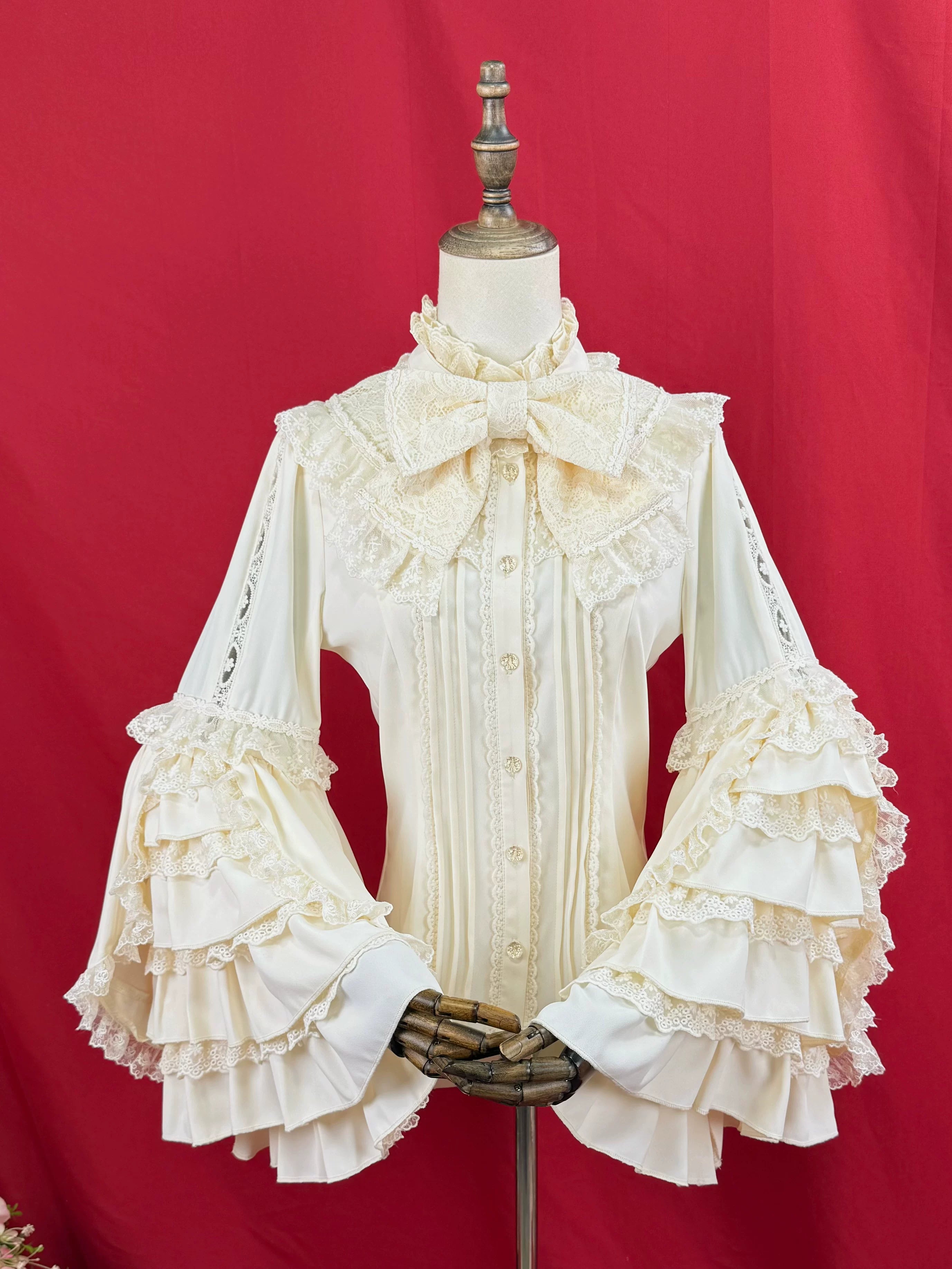 Snow Mochi - Classic Lolita Hime Sleeve Shirt, Lace Accent (2XL L M S XL) 44497:811295