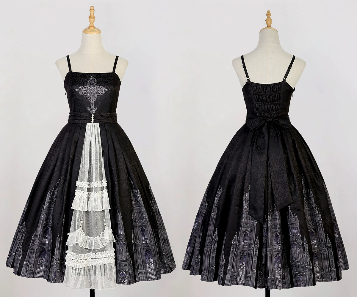Cornfield Lolita~Silent Church~Gothic Lolita JSK Dress Printed Dress Thin Shawl Set 38706:597130