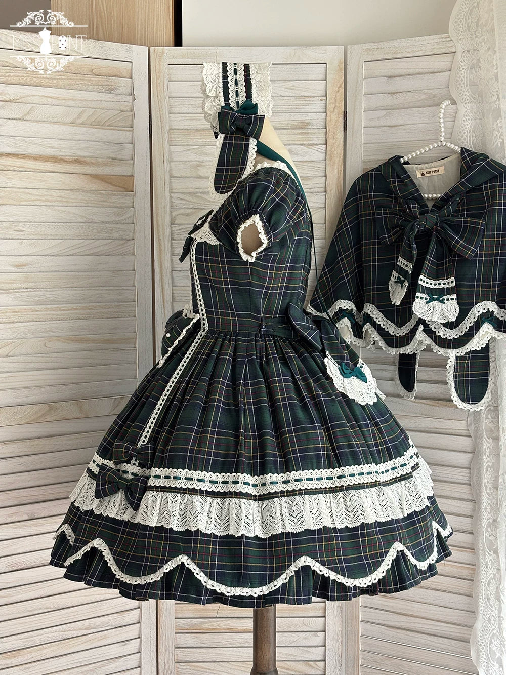 Plaid Petal Bunny - Old School Lolita Plaid OP Dress, Petal-shaped Hem 44673:818188