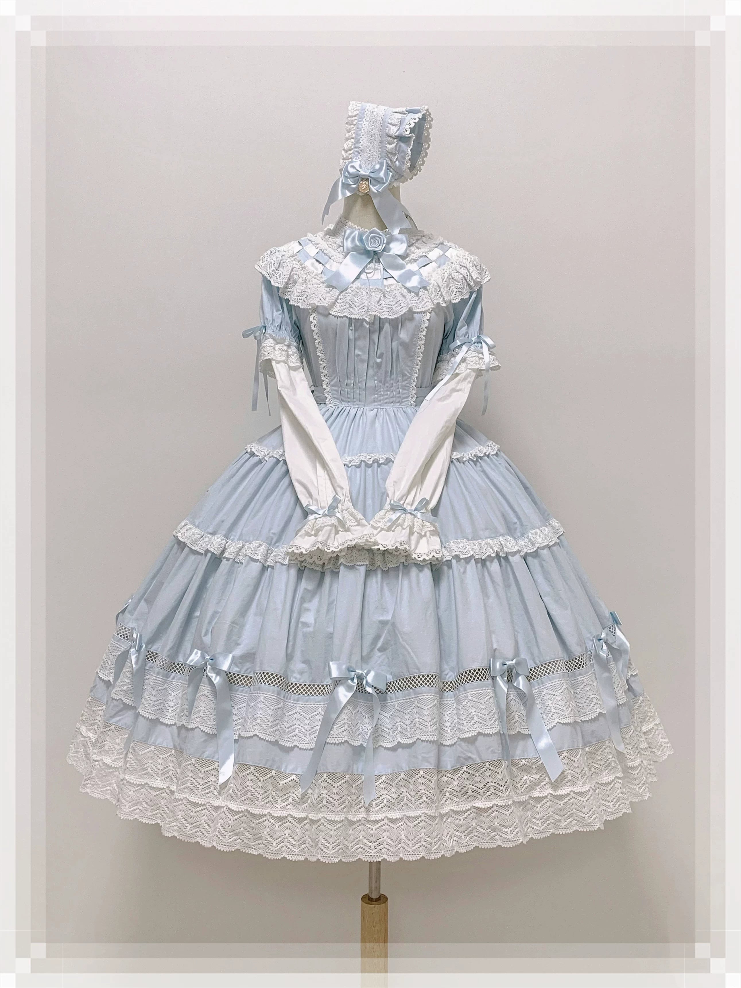 Edelburg Rose - Old School Lolita Cotton OP Dress Set, Detachable Sleeves (L M S XL) 45685:859074