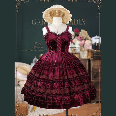 (BFM)Tiny Garden~Elegant Chiffon Lolita Dress Silky Short Dream Bouquet JSK S Wine red (pre-order) 