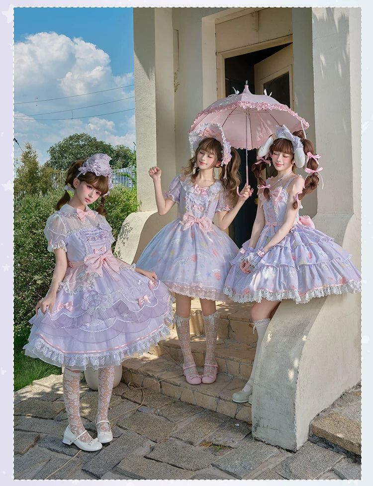 Cinnamoroll Ocean Fantasy - IP Collab Sweet Lolita Tiered JSK & OP Dress, Cinnamoroll Print 45995:871862