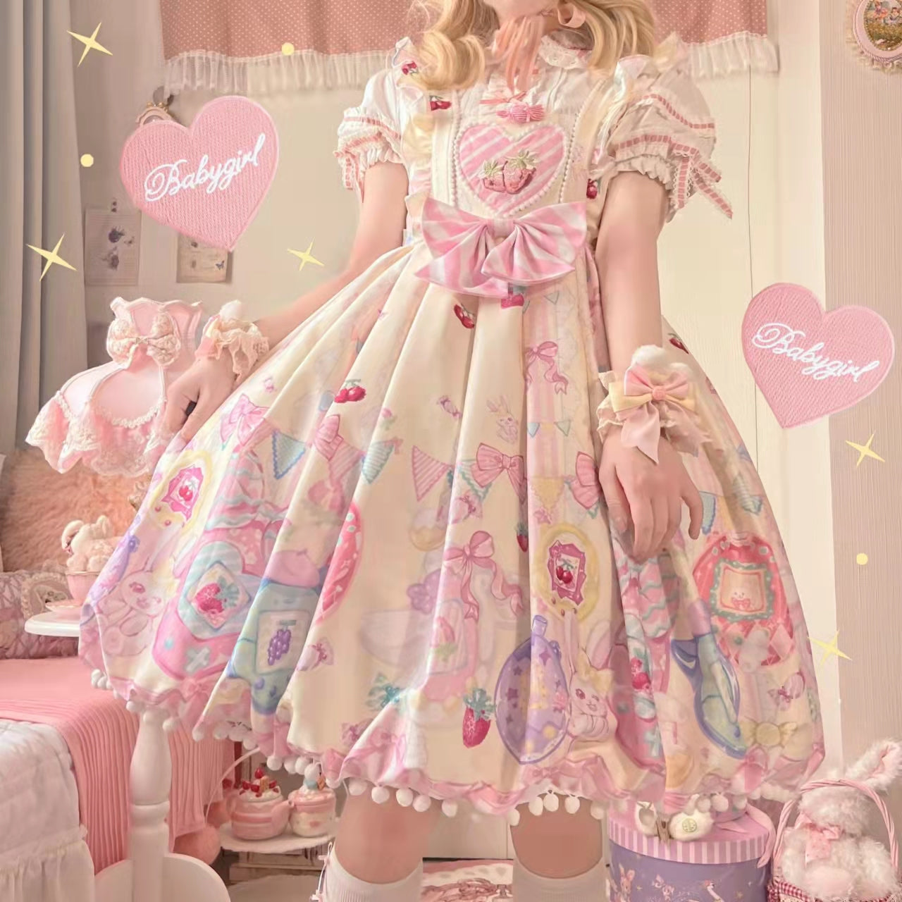 Suiyi - Sweetheart Knots - Sweet Lolita Dress Short Sleeve OP